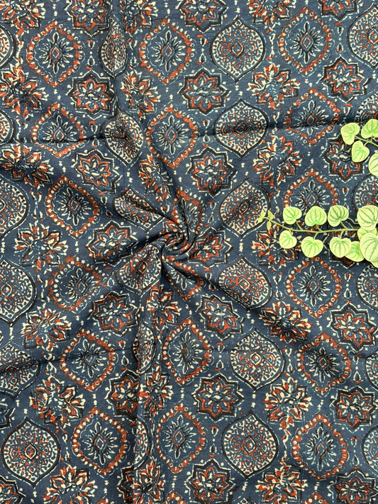 Indigo Ajrakh Badambuta Cotton Fabric