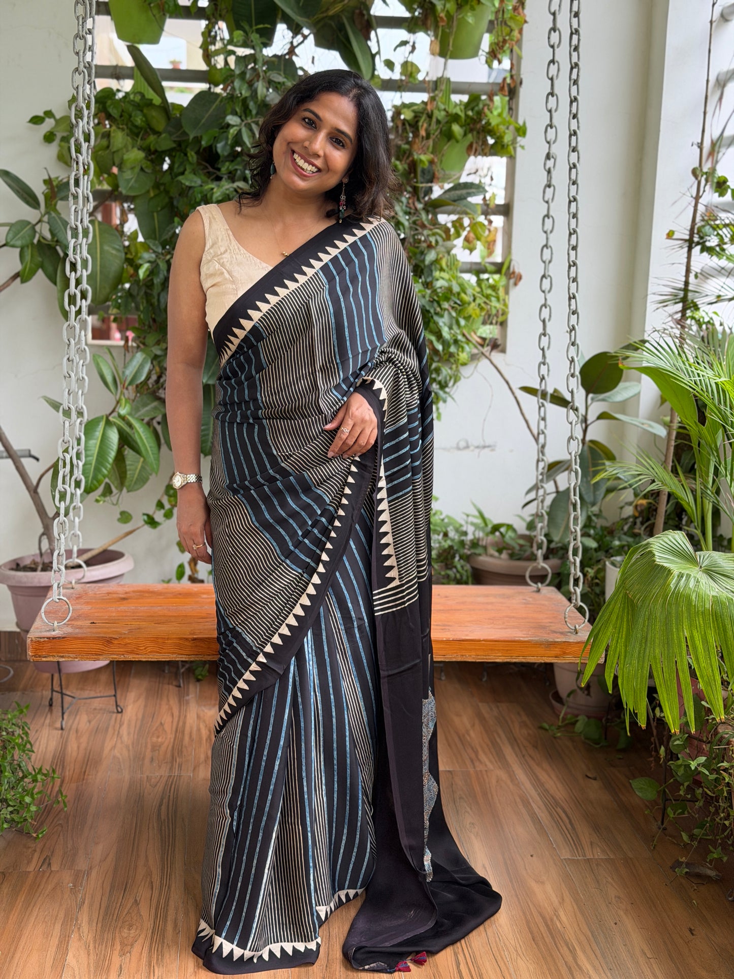 Ajrakh Modal Contemporary Saree