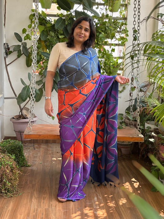 Shibori Clamp Dyed Modal Saree