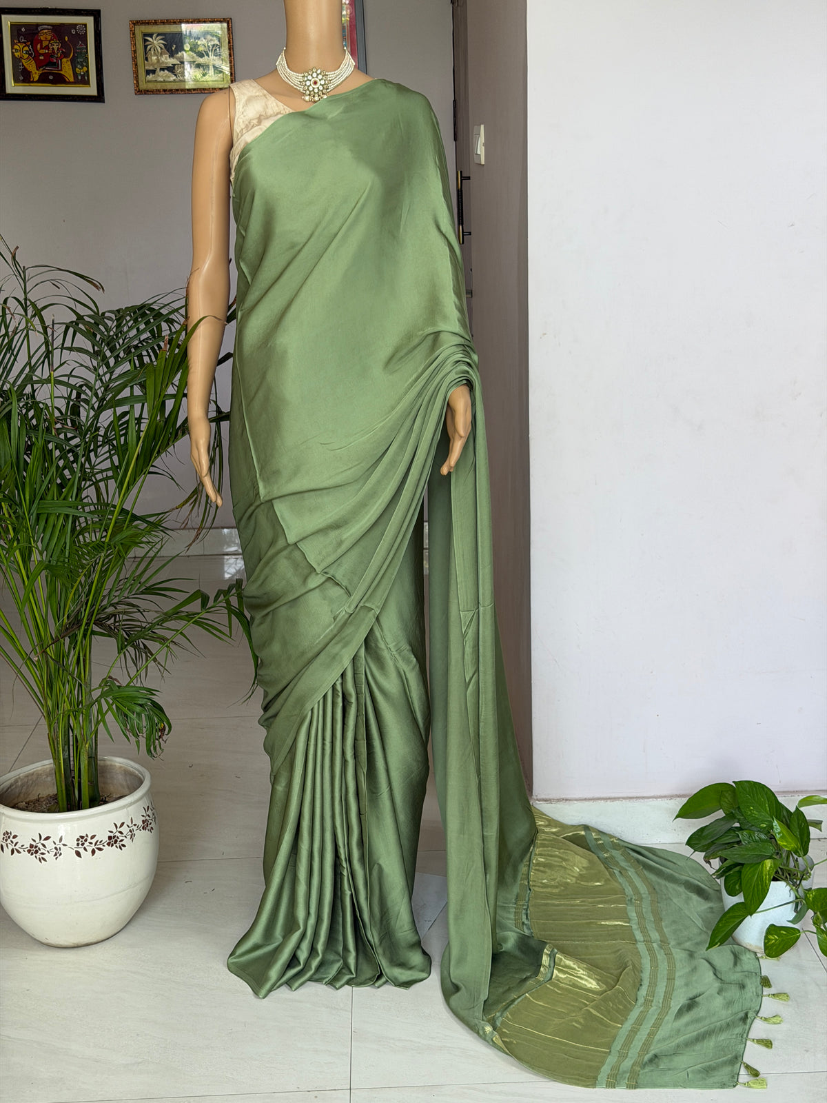 Cashew Nut Colour Modal Plain Saree With Lagdi Palla