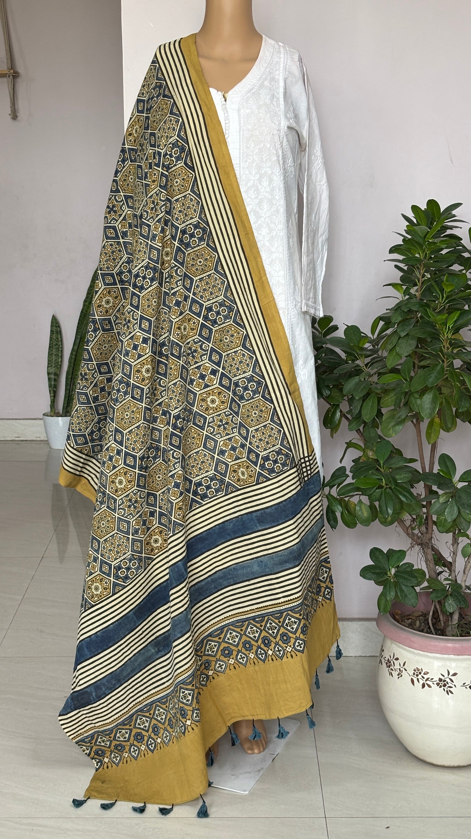 Ajrakh Cotton Contemporary Dupatta
front view