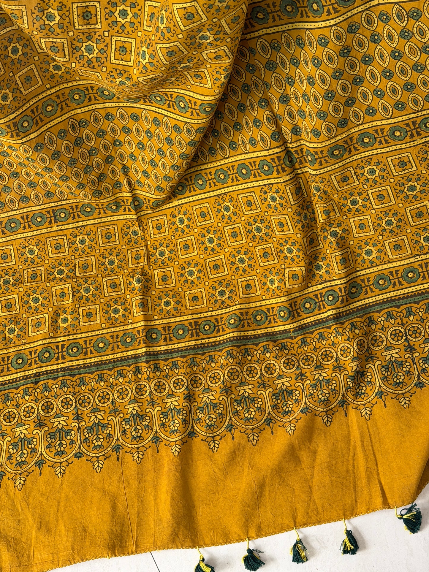 Cotton Ajrakh Hand Block Printed Contemporary Saree