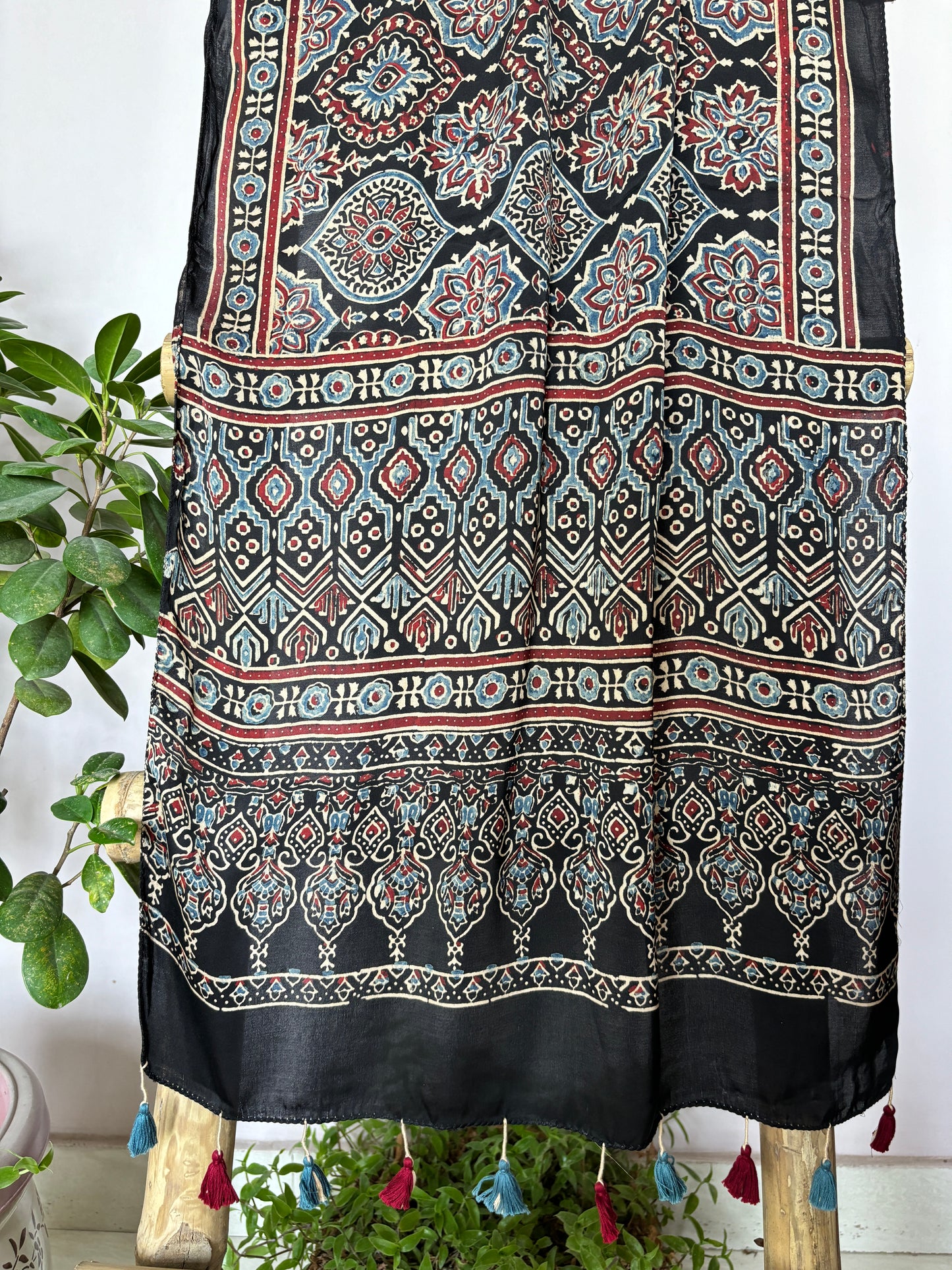 Ajrakh Stole- Black Badambuta Stole