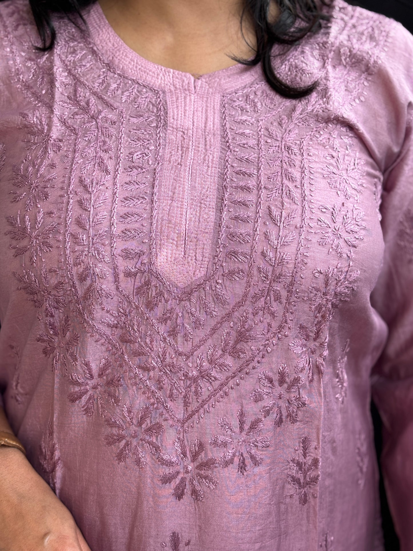 Chanderi Cotton Chikan Hand Embroidered Ombre Dyed Kurti