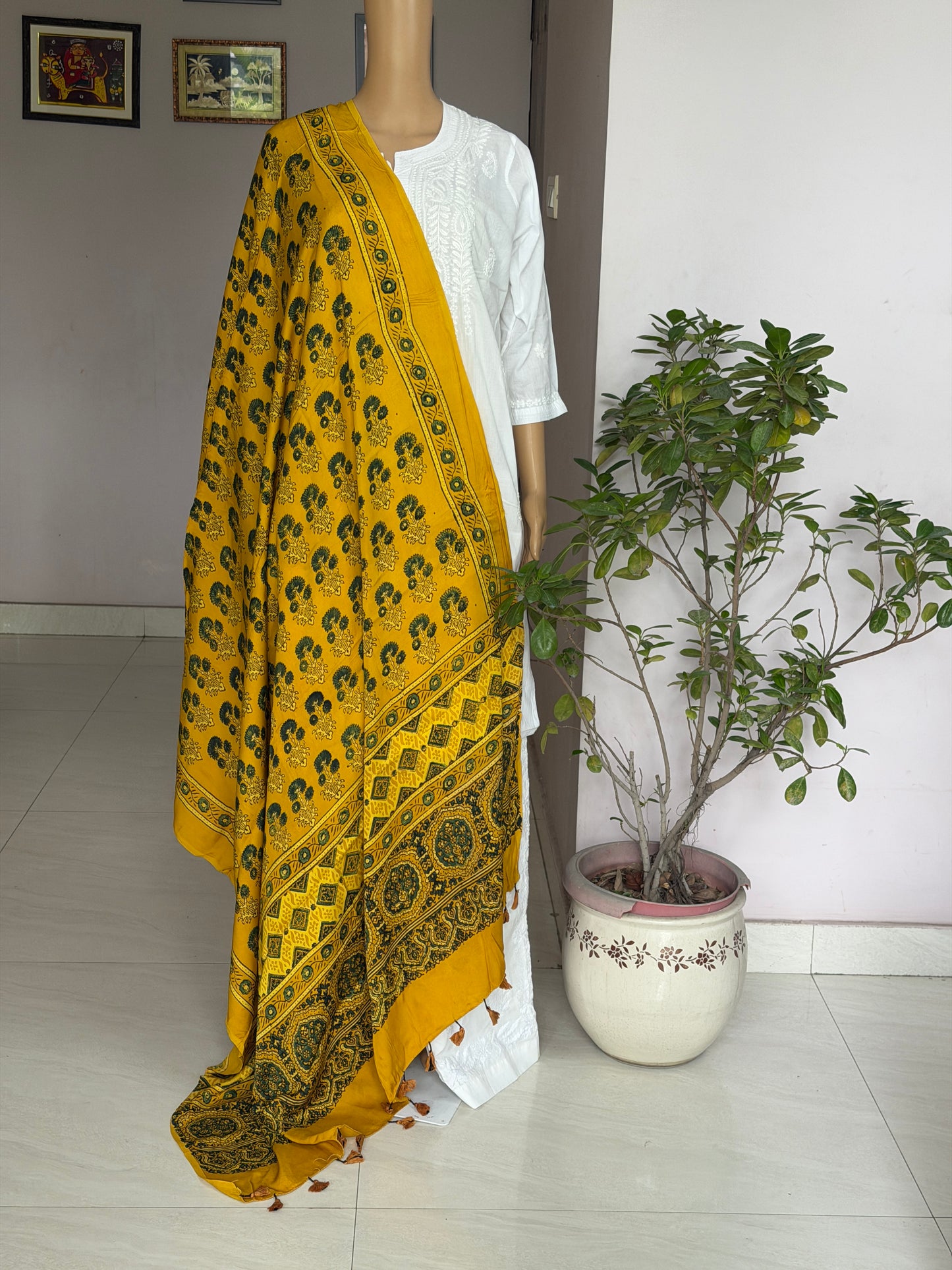 Ajrakh Yellow Modal Dupatta