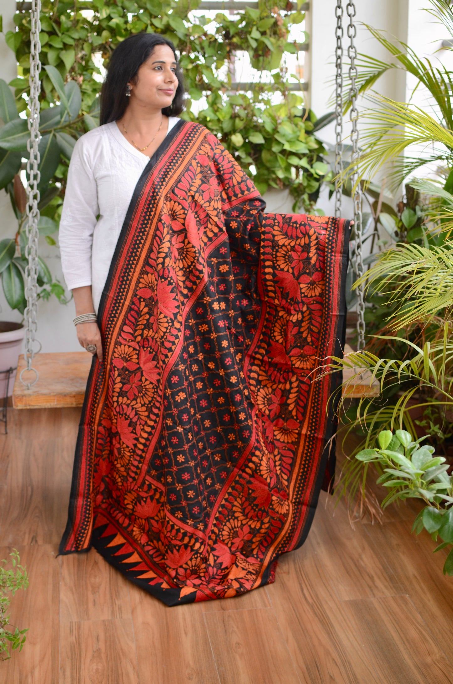 Padma- Hand Embroidered Kantha Stitch Pure Silk Dupatta