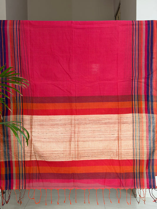 Handloom Cotton Tangail Saree With Jute Palla