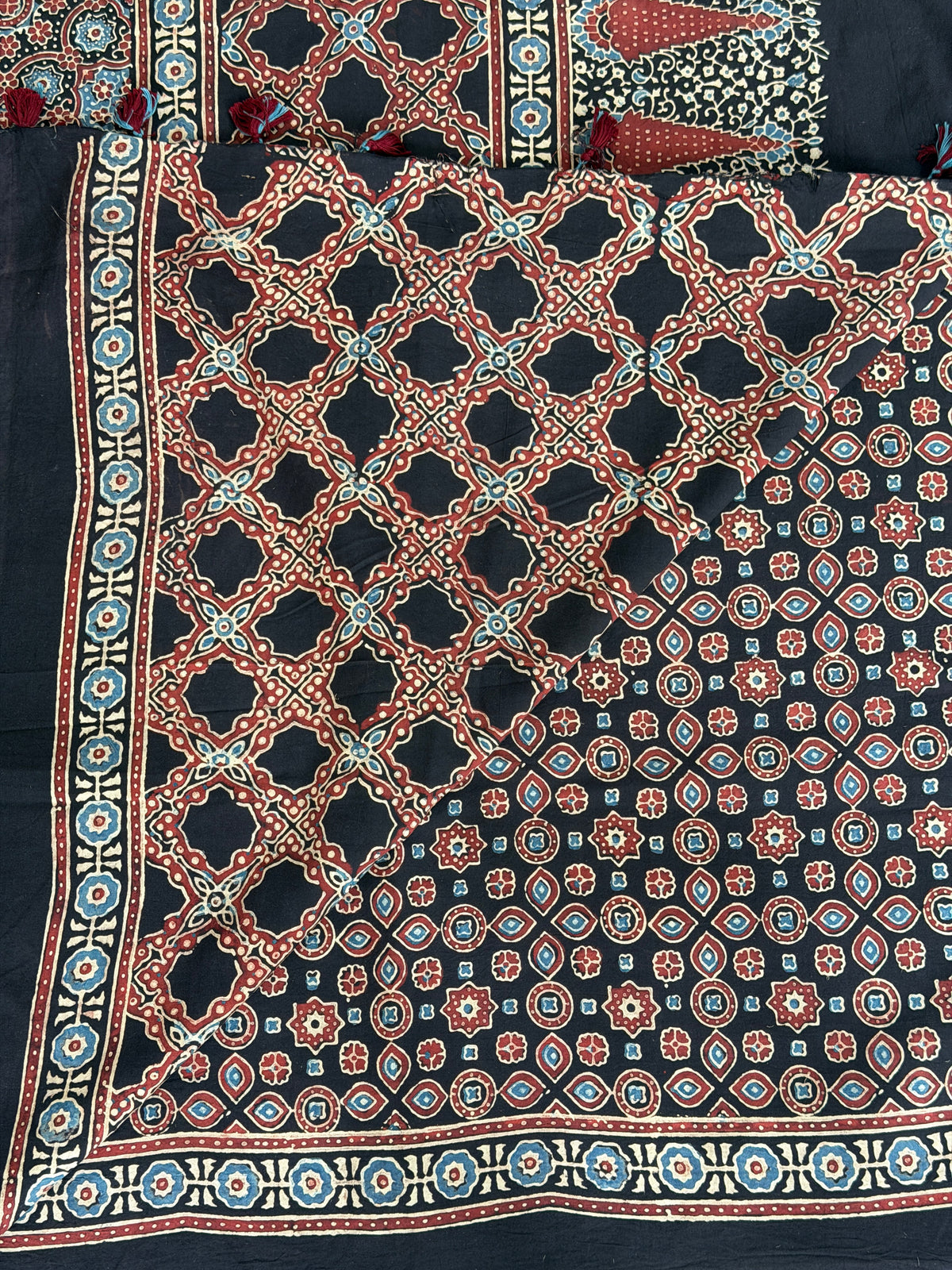 Cotton Ajrakh Hand Block Printed Contemporary Saree
