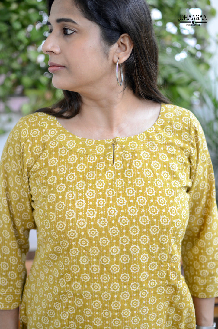 Yellow Cotton Short Kurti