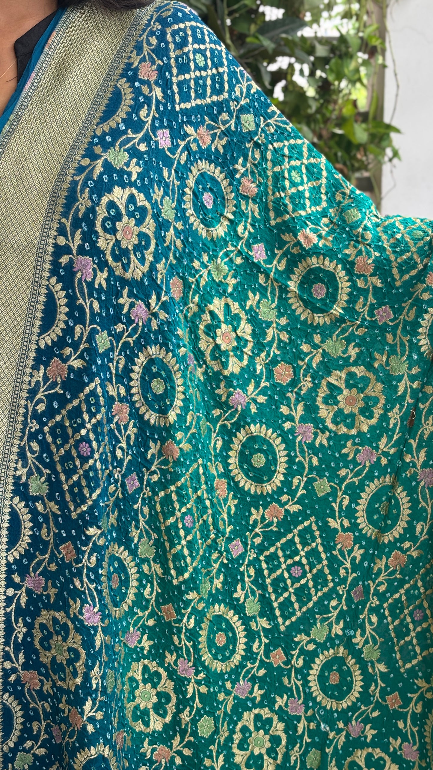 Pure Khaddi Georgette Handloom Rai Bandhej Banarasi Dupatta