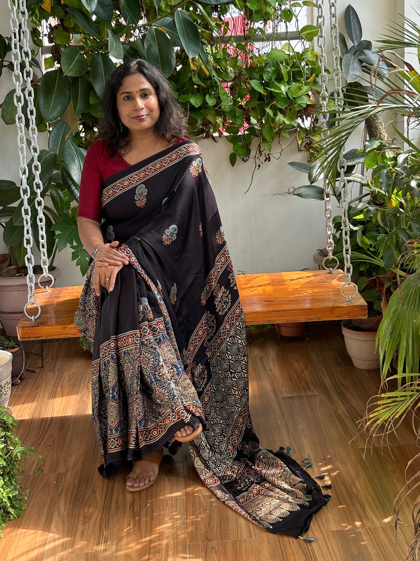 Joya - Natural Dye  Black Modal Premium Saree With Indigo Skirt with Badamduta Motif