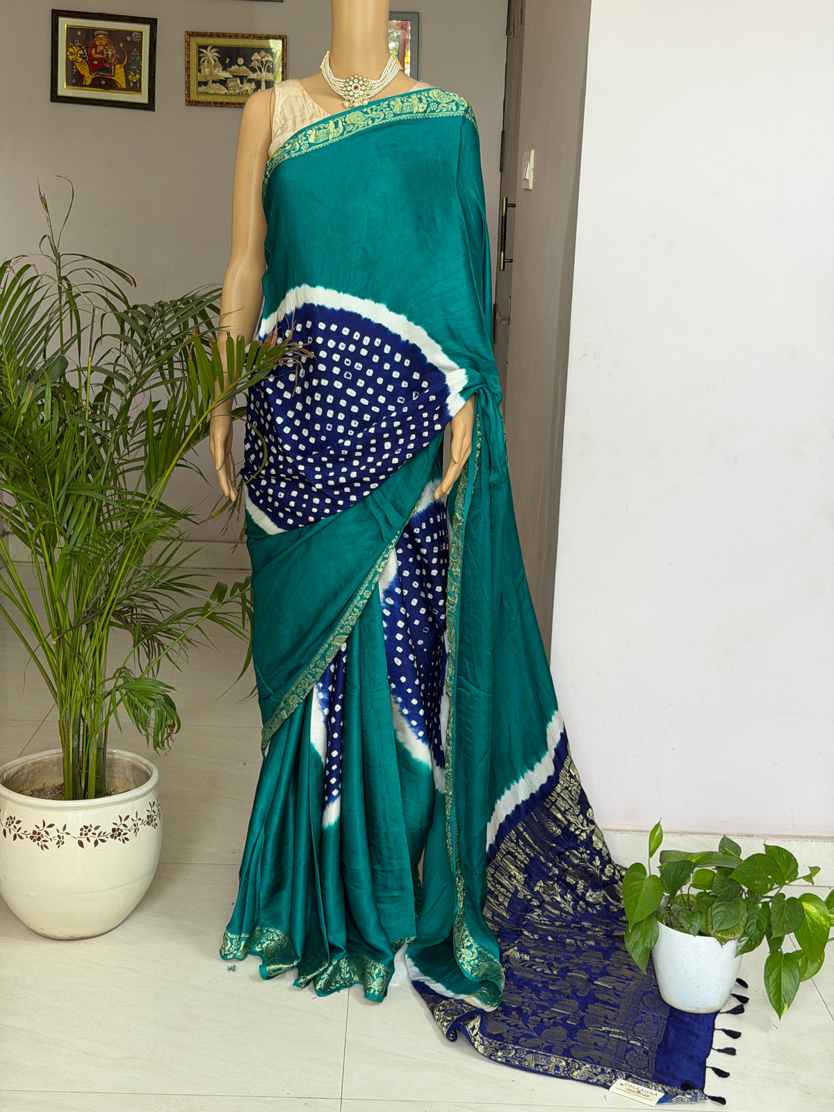 Modal Designer Bandhej Saree With Banarasi Border And Palla