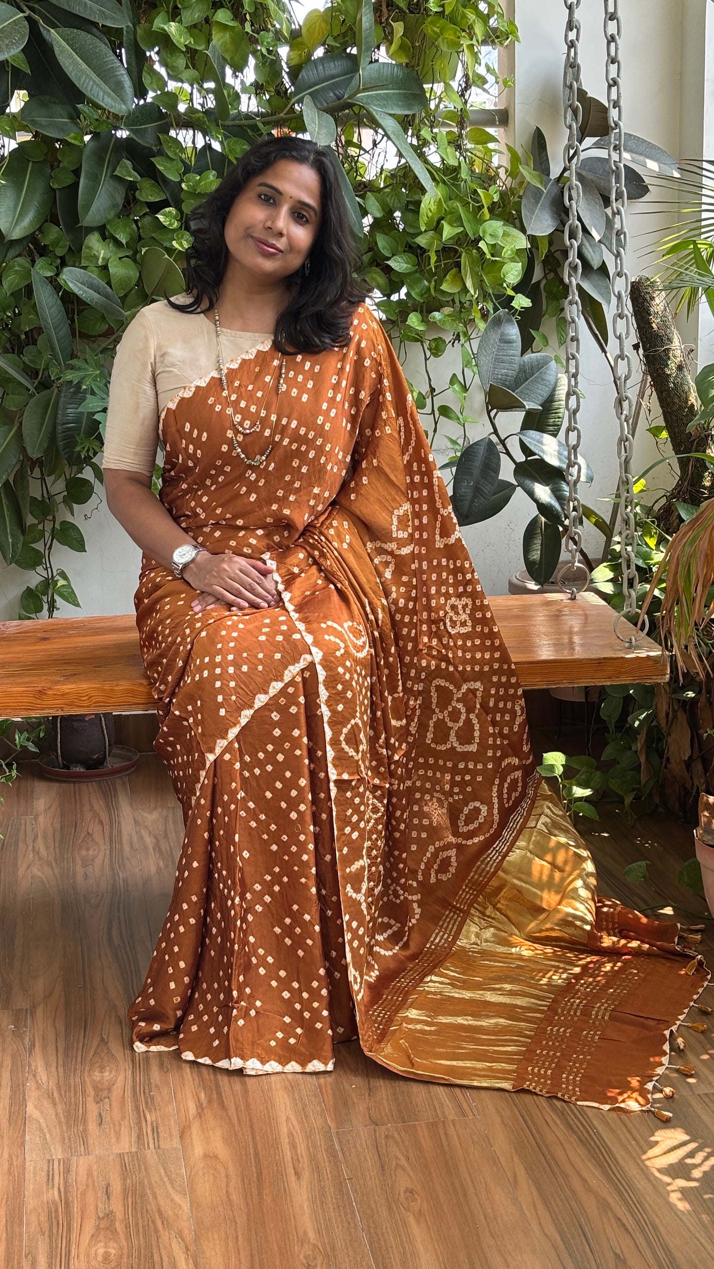Mustard Yellow Colour Hand Bandhej Modal Saree