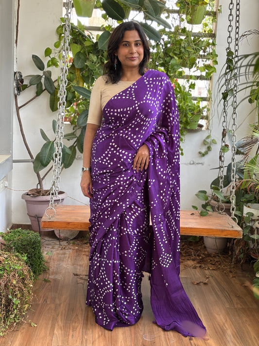 Solid Colour Semi Modal Saree with Bandhej and Tissue Palla