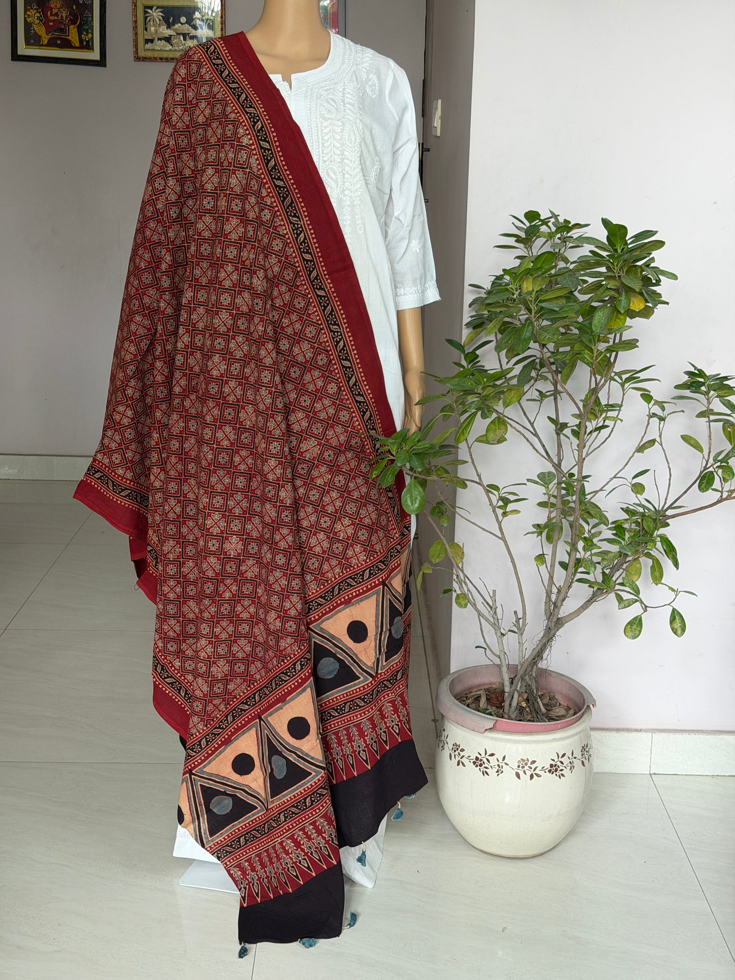 Ajrakh Madder Colour Cotton Contemporary Dupatta