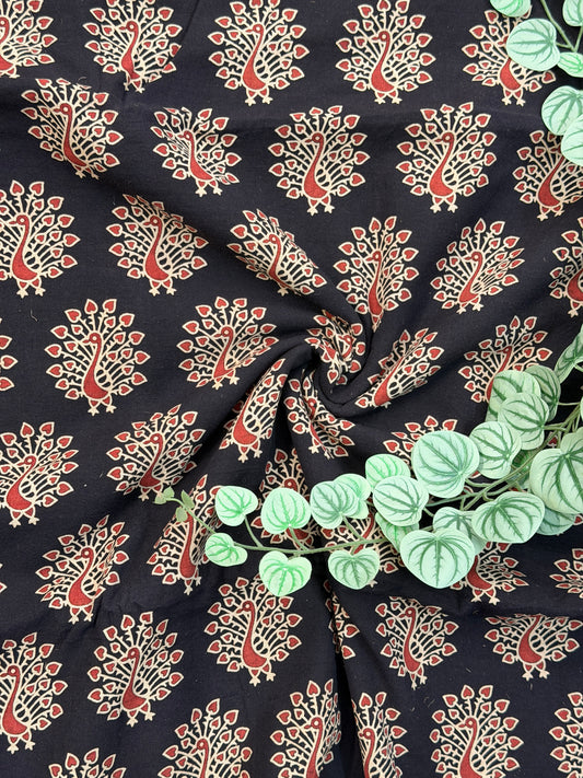 Black Ajrakh Printed Cotton Fabric