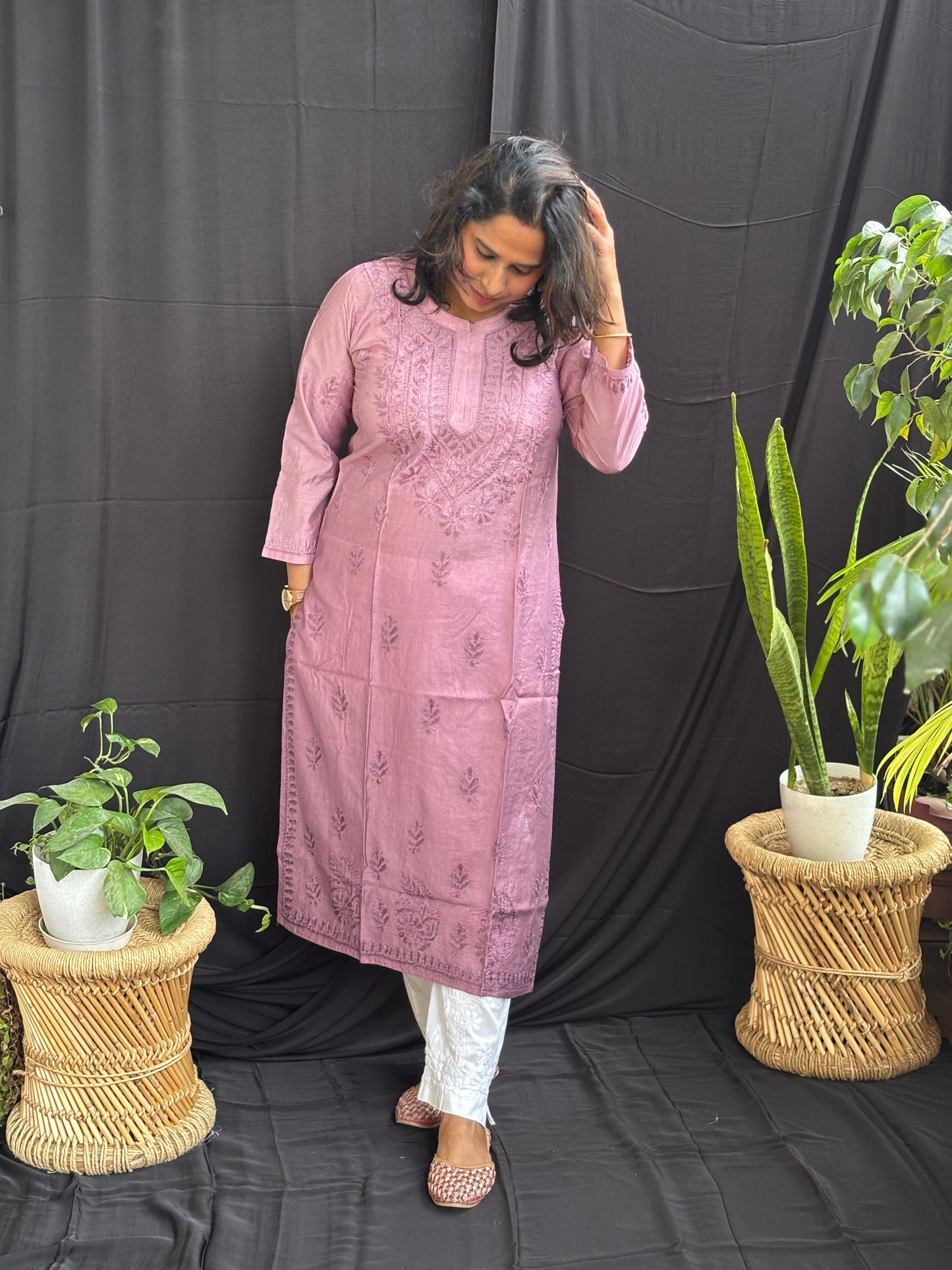 Chanderi Cotton Chikan Hand Embroidered Ombre Dyed Kurti