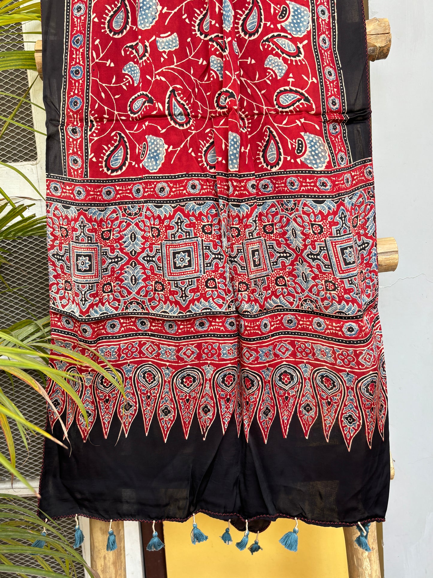 Ajrakh Stole- Natural Dyed Madder Colour Bel Buta Stole