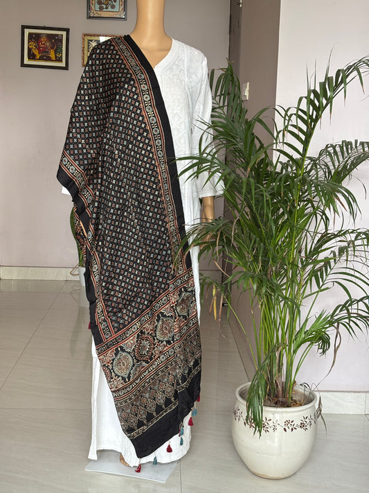 Ajrakh modal stole, pure modal, front view.