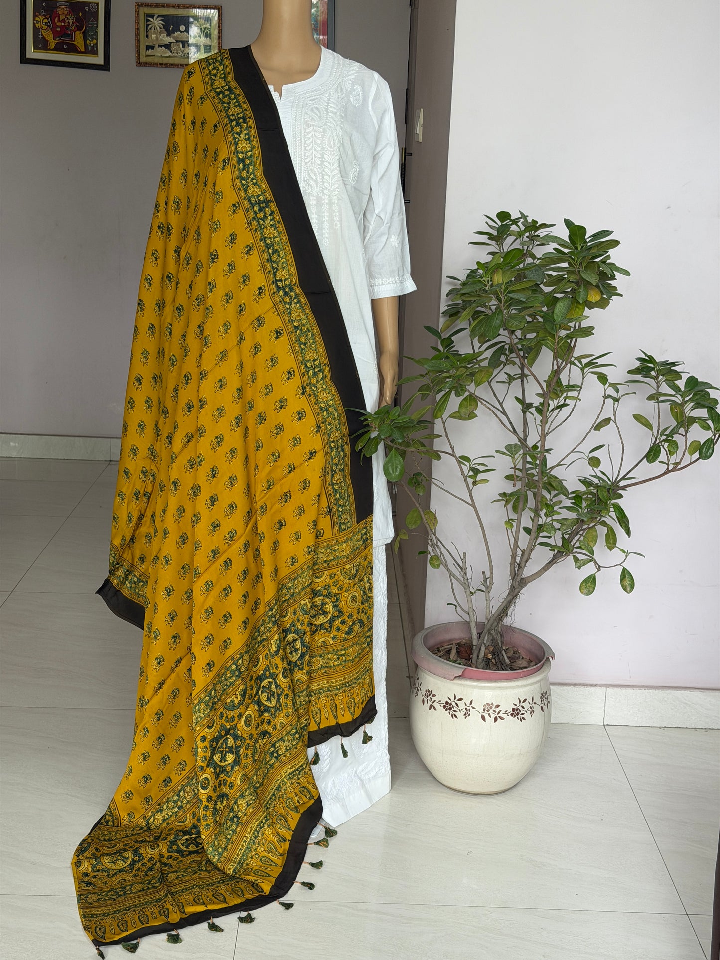 Ajrakh Yellow Modal Dupatta
