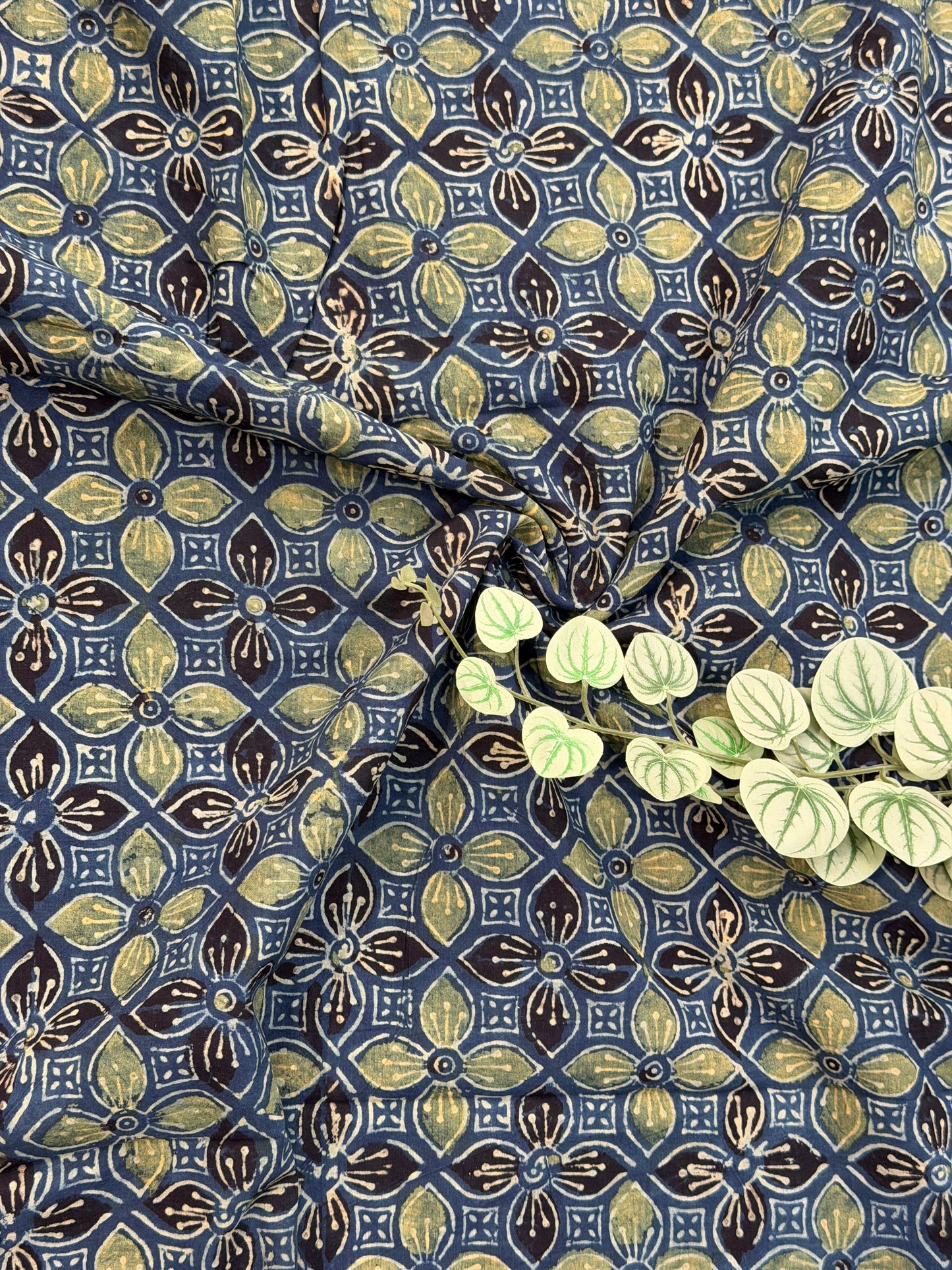 Indigo Green  Ajrakh Cotton Fabric