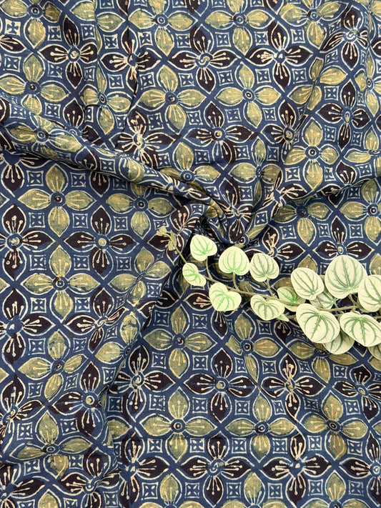 Indigo Green  Ajrakh Cotton Fabric