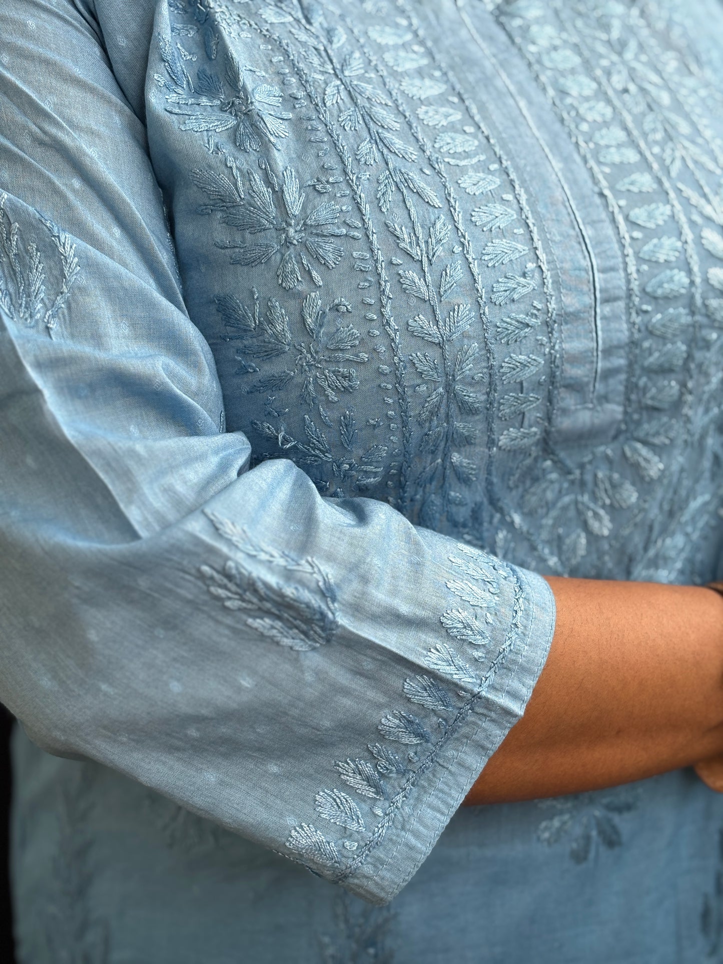 Chikan Hand Embroidered Ombre Dyed Cotton Kurti