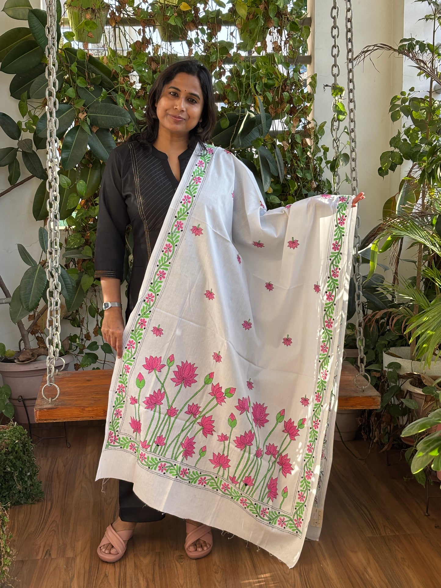 Kantha Hand Embroidered Pure Cotton Statement Dupatta