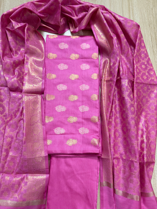 Cotton Chanderi Banarasi 3 piece Unstitched Fabric
