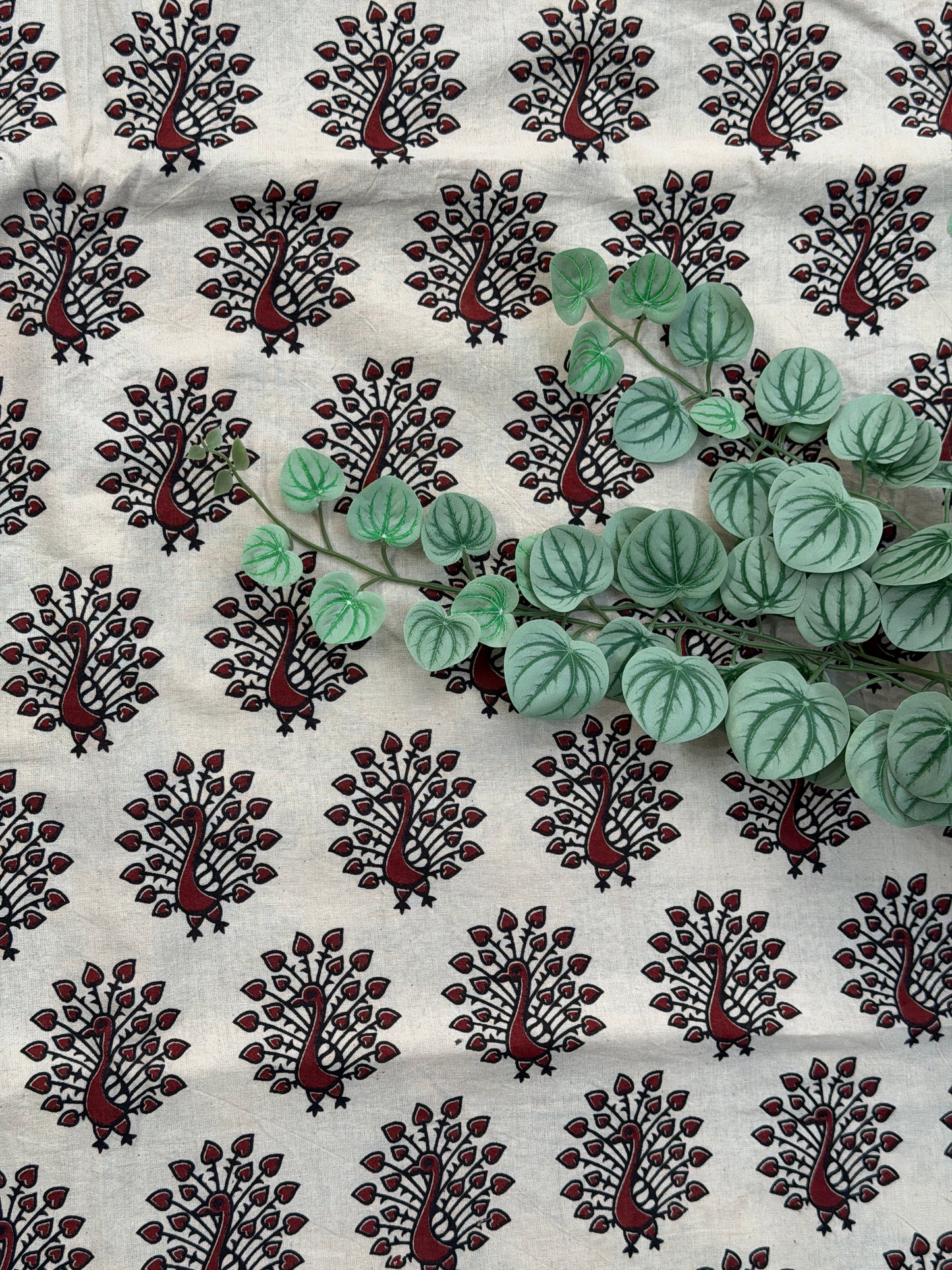 Pale Ivory Ajrakh Printed Cotton Fabric