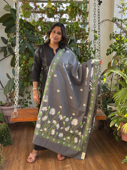 Kantha Hand Embroidered Pure Cotton Statement Dupatta