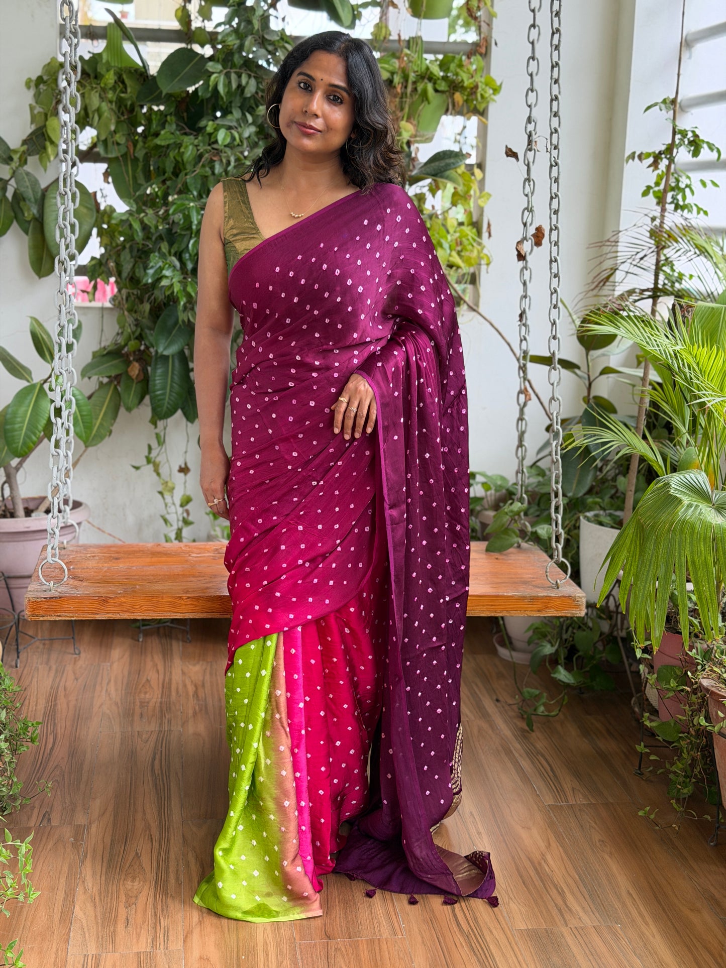Modal Multi Shaded Bandhej Saree