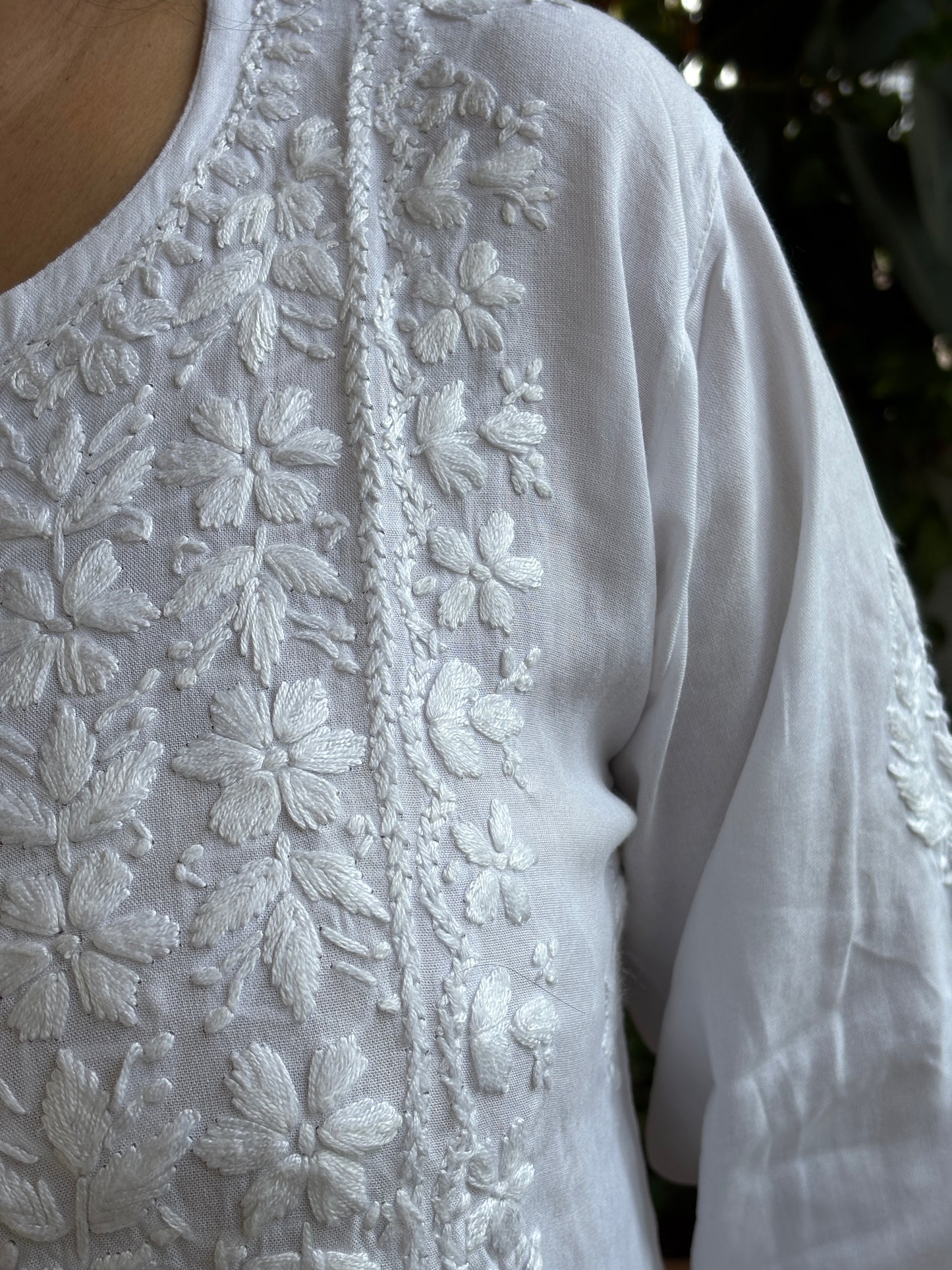 White Chikankari Rayon Cotton Kurti