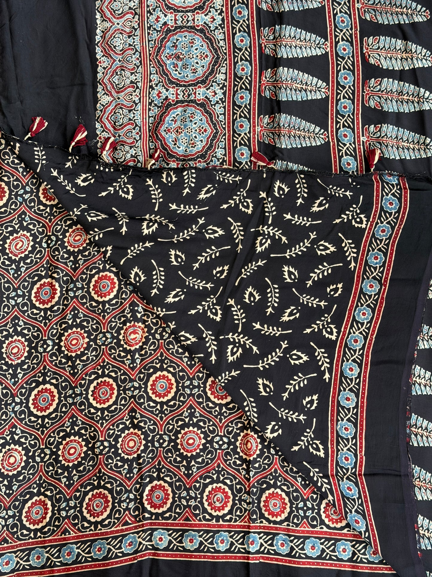 Ajrakh Modal Black Classic Saree