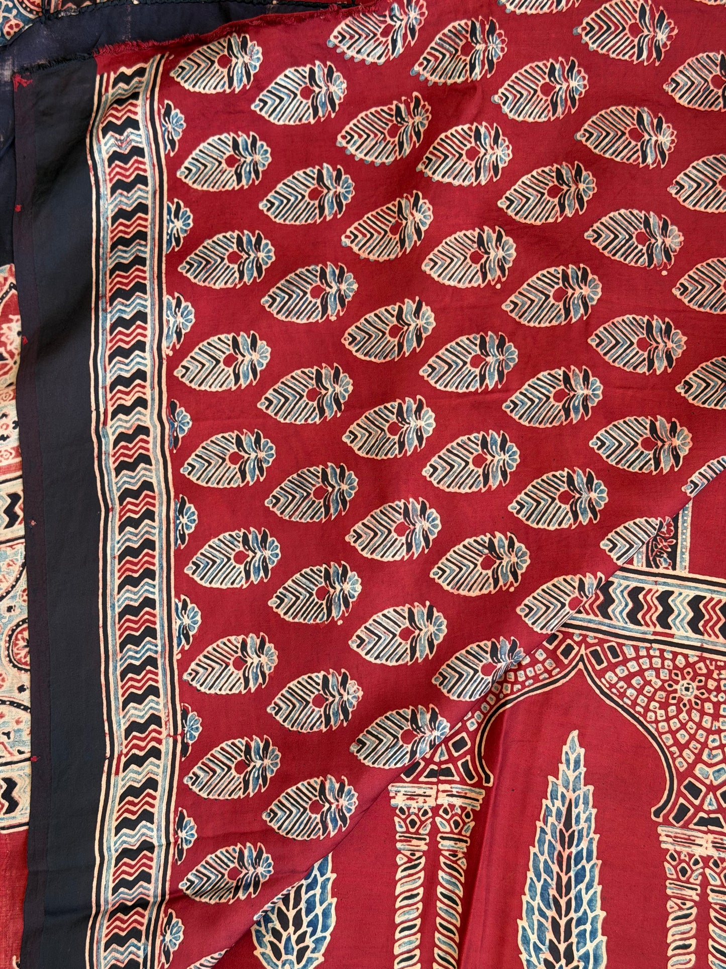 Madder Colour Ajrakh Modal Saree