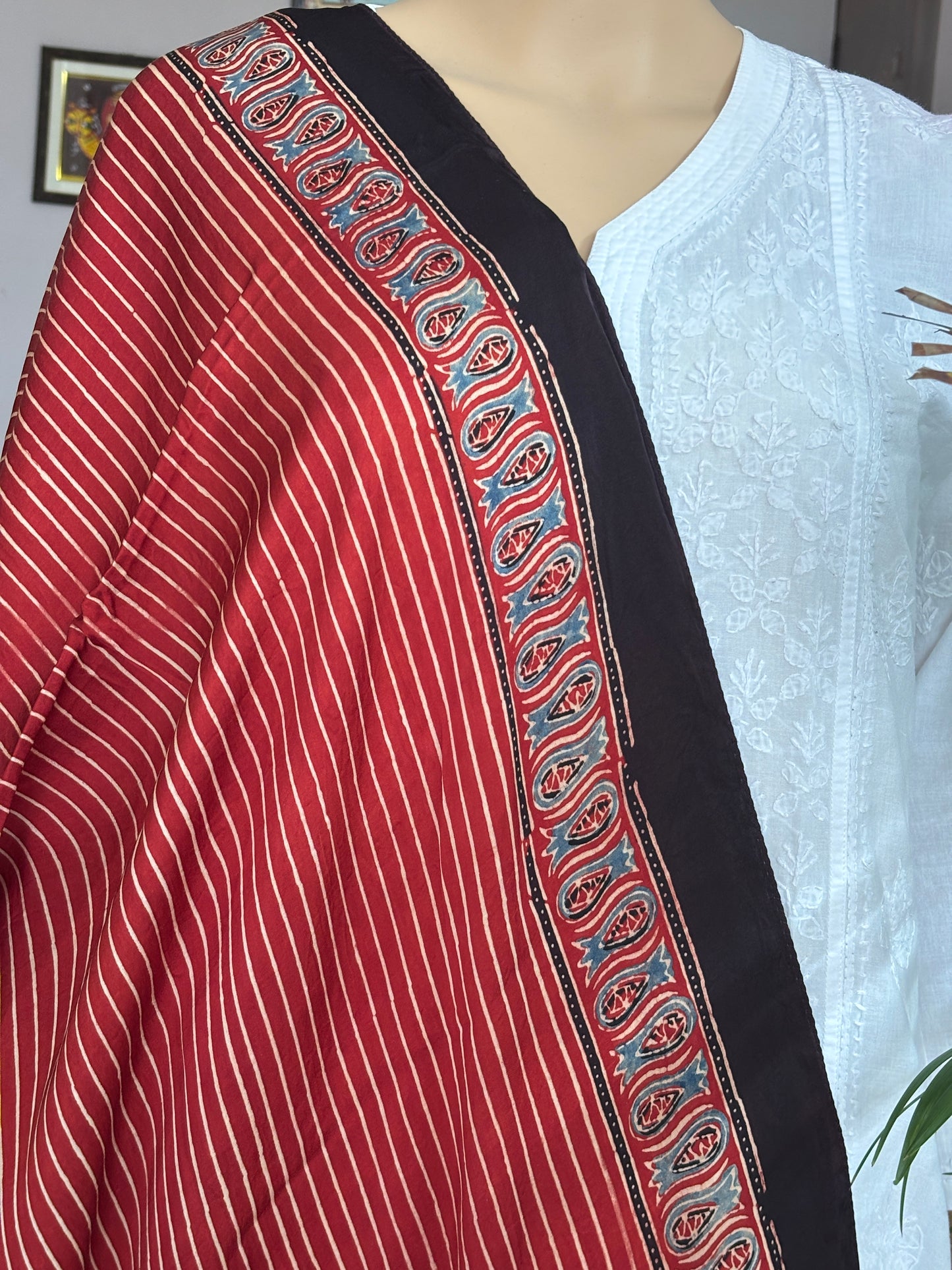 Madder Colour Natural Dyed Ajrakh Hand Block Printed Contemporary Modal Stole