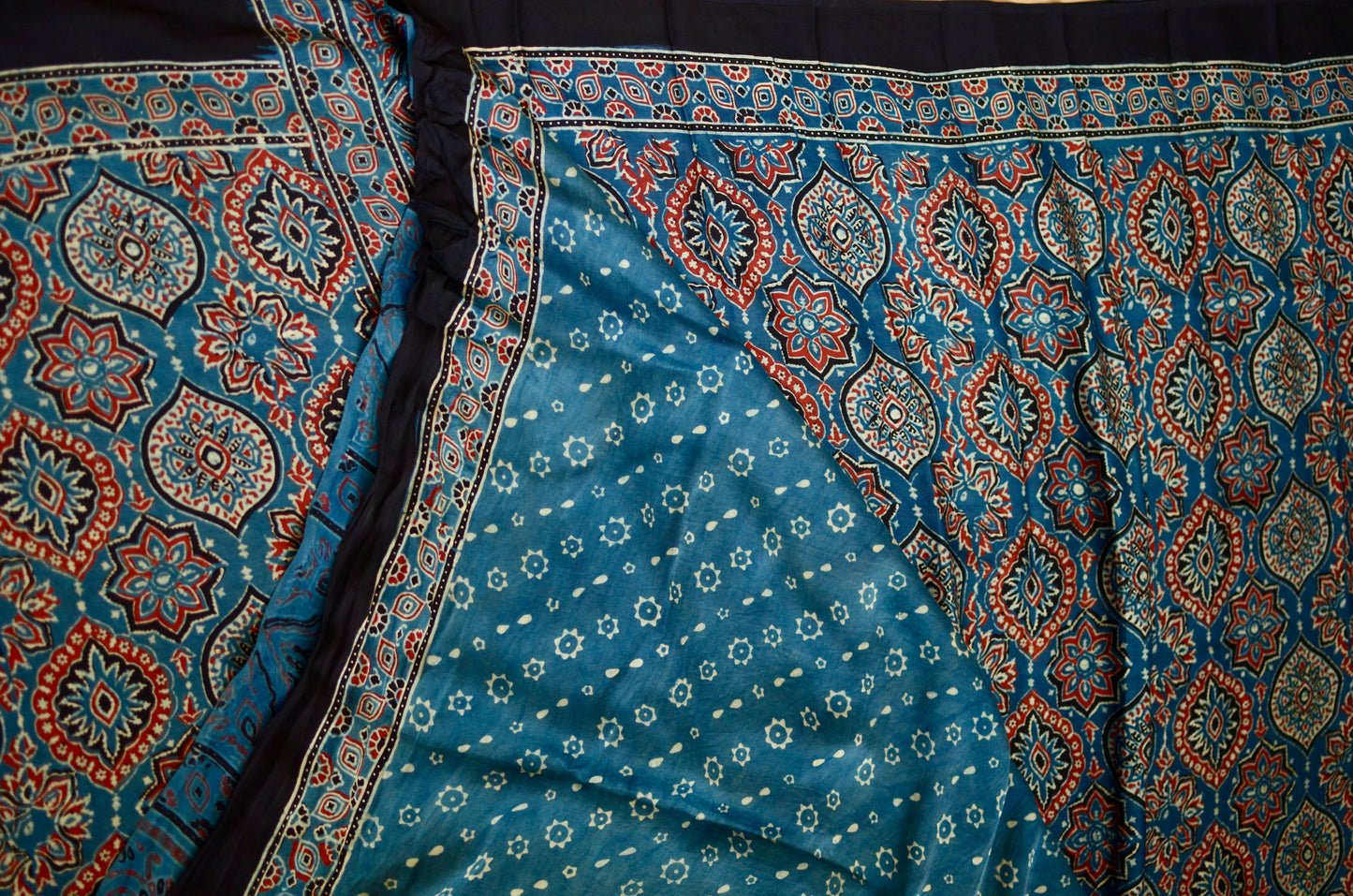 Gagan (Natural Dyed Ajrakh Indigo Conventional Badam Buta Motif Pure Modal Saree)