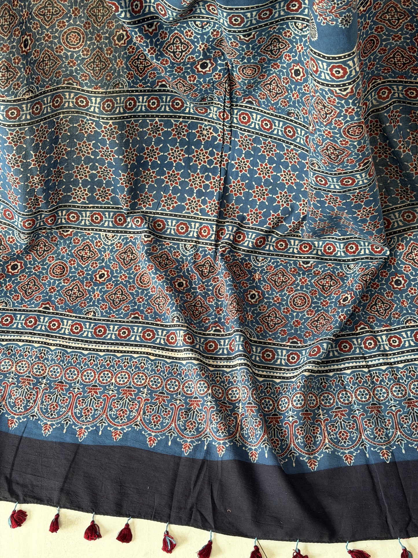 Cotton Ajrakh Hand Block Printed Contemporary Saree