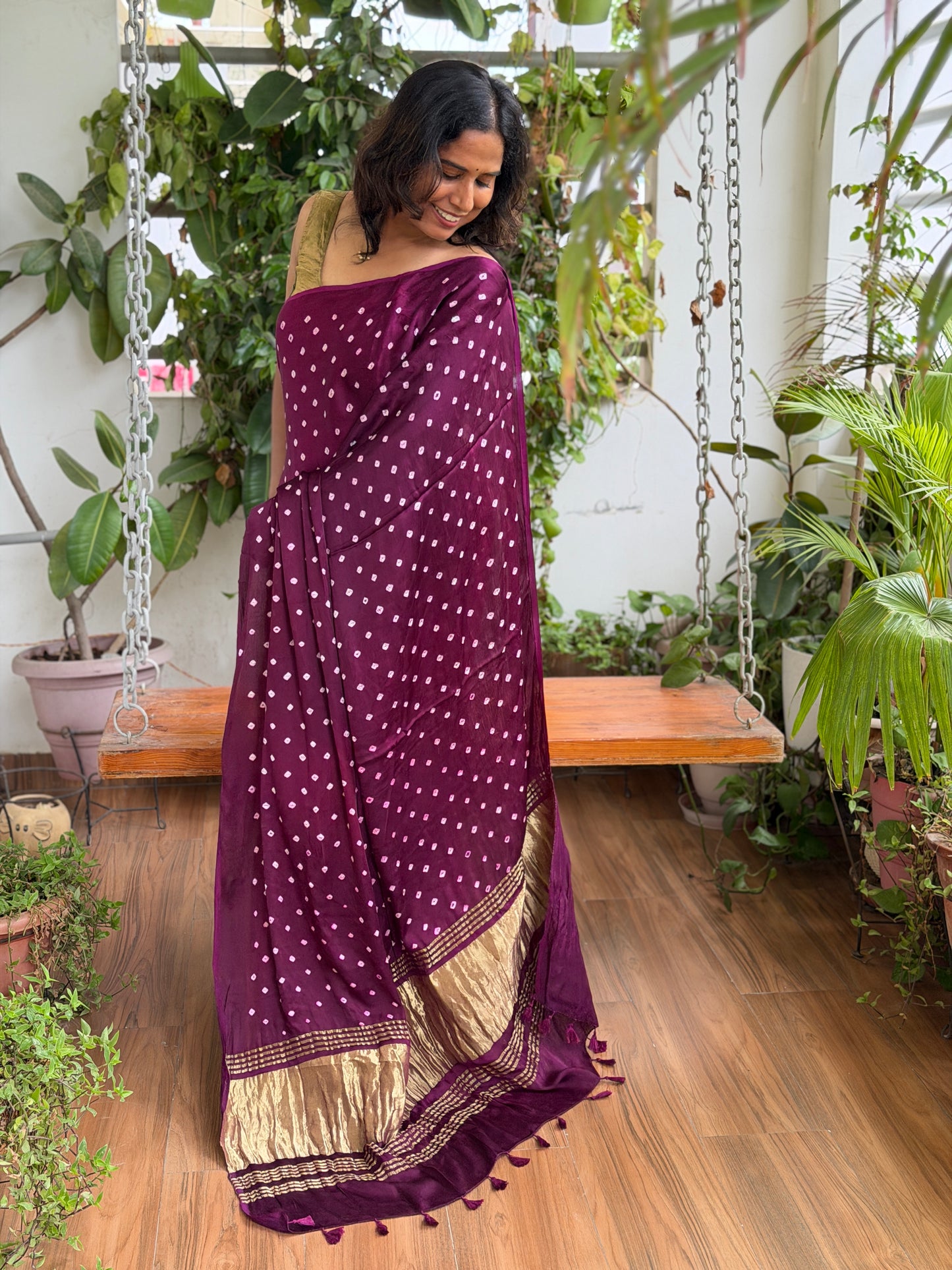Modal Multi Shaded Bandhej Saree