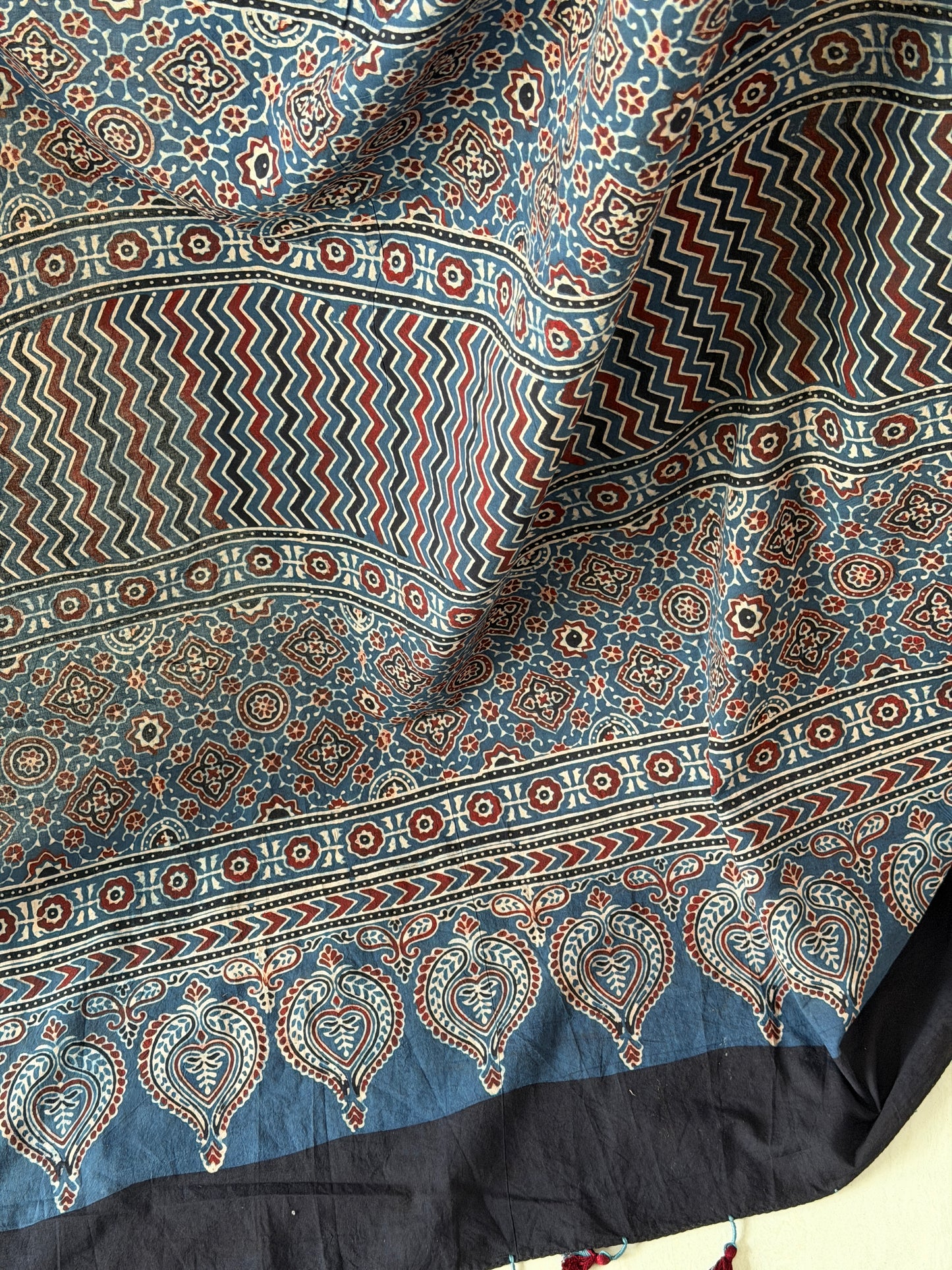 Cotton Ajrakh Hand Block Printed Contemporary Saree