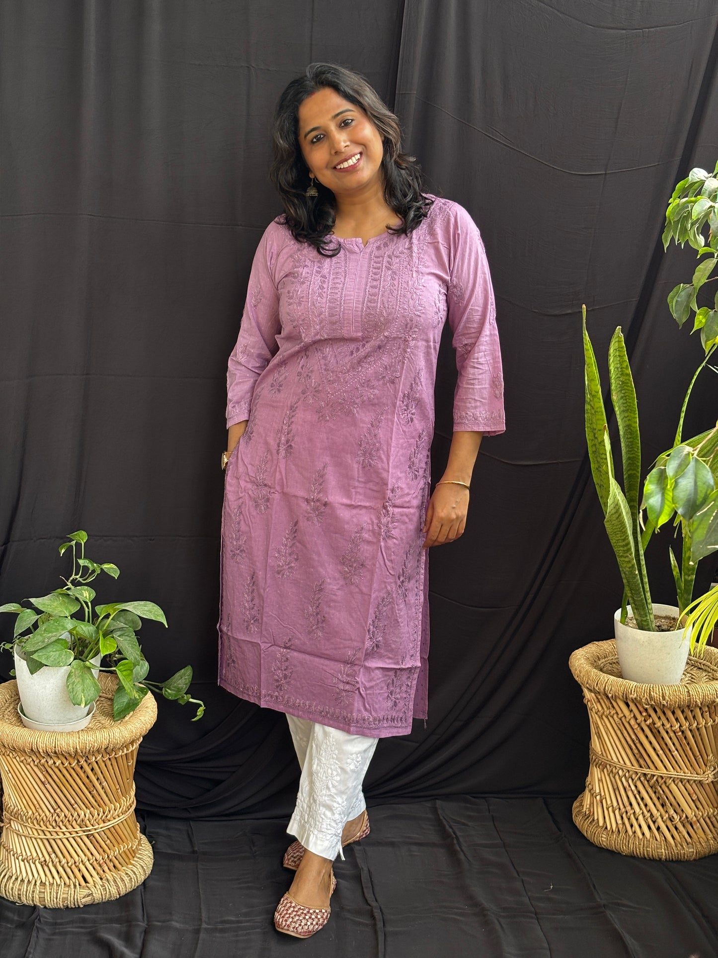 Cotton Chikan Hand Embroidered Ombre Dyed Kurti