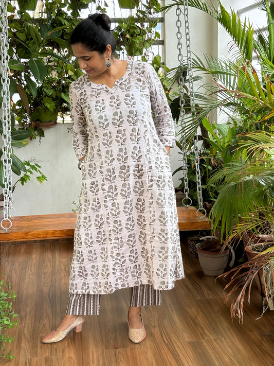 Ruhani Batik A-Line White Cotton Co-Ord Set