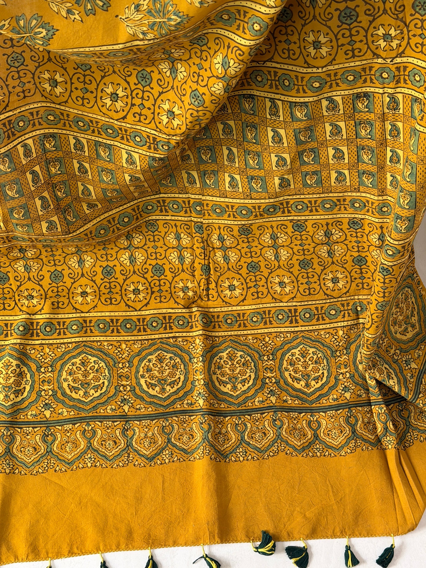 Cotton Ajrakh Hand Block Printed Contemporary Saree