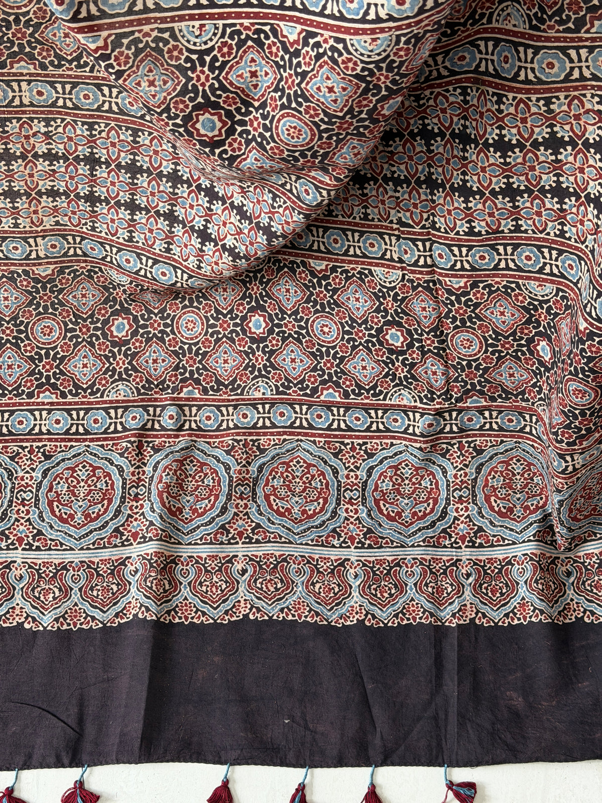 Cotton Ajrakh Hand Block Printed Contemporary Saree