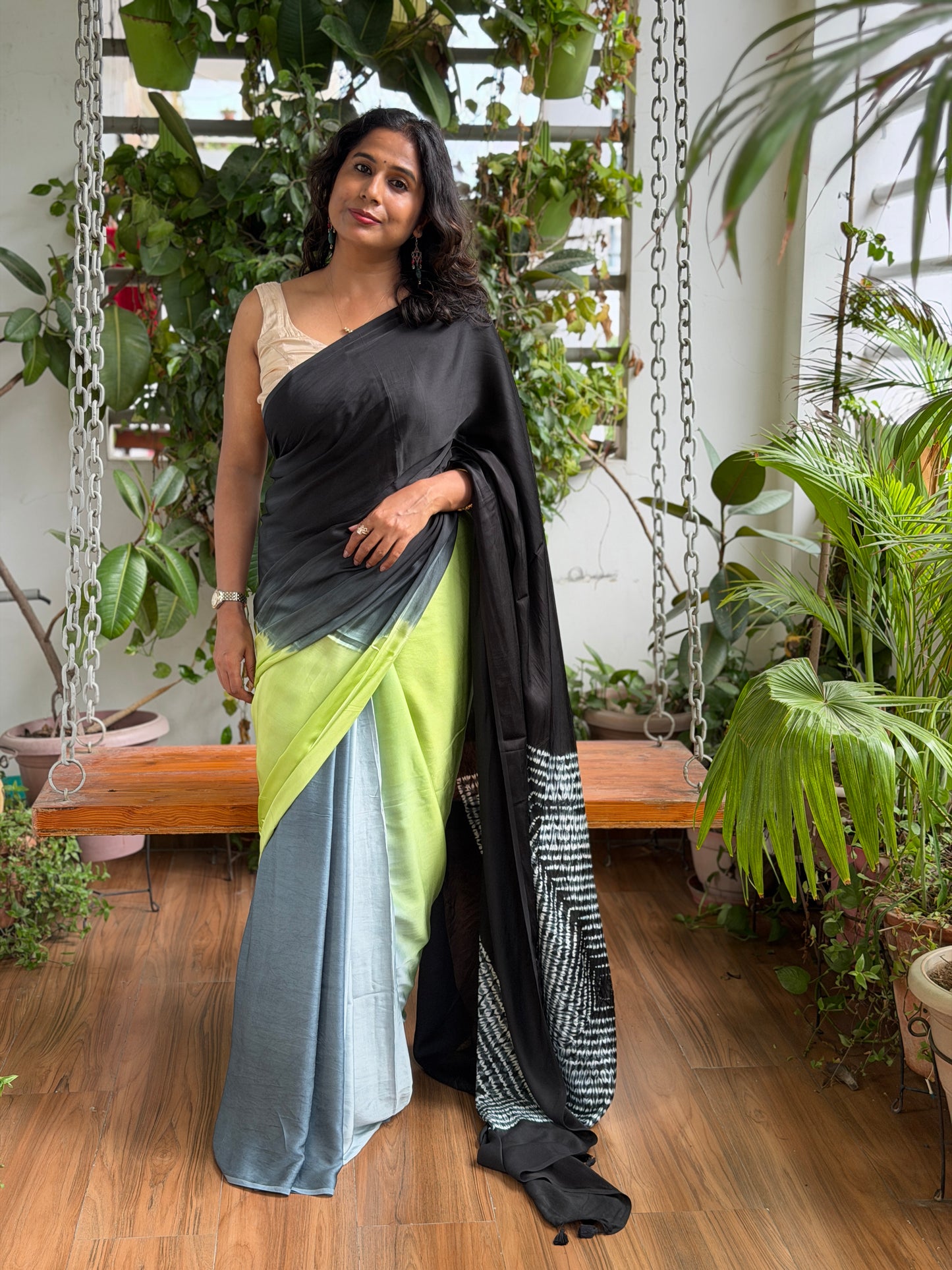 Modal Needle Shibori Saree With Multiple Shaded Solid Colour