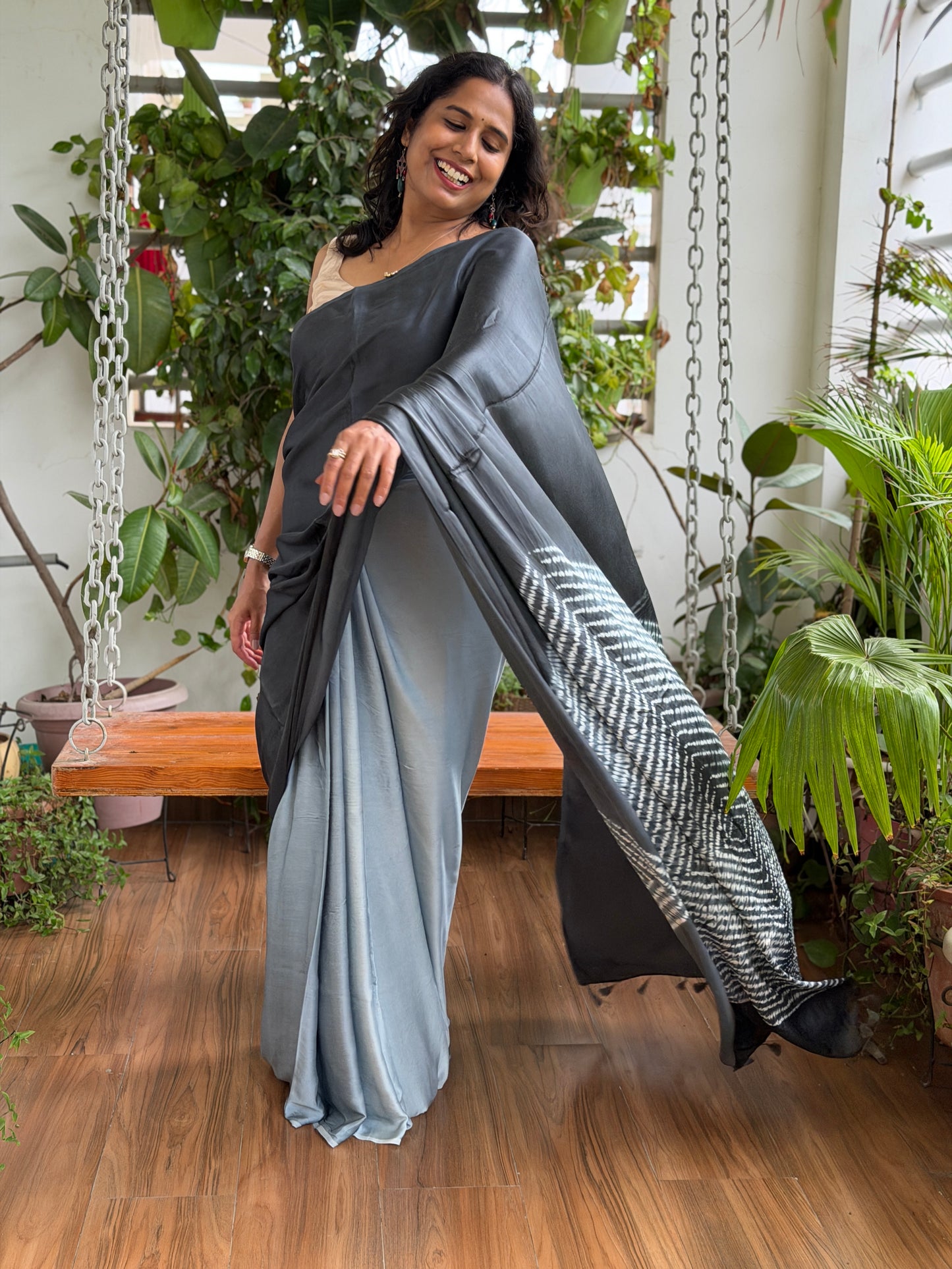 Modal Needle Shibori Saree With Multiple Shaded Solid Colour