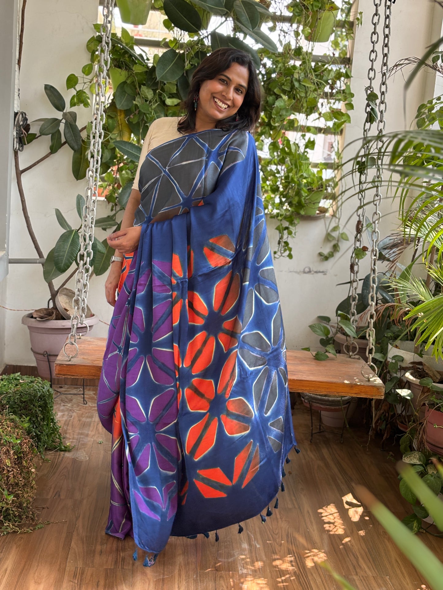 Shibori Clamp Dyed Modal Saree