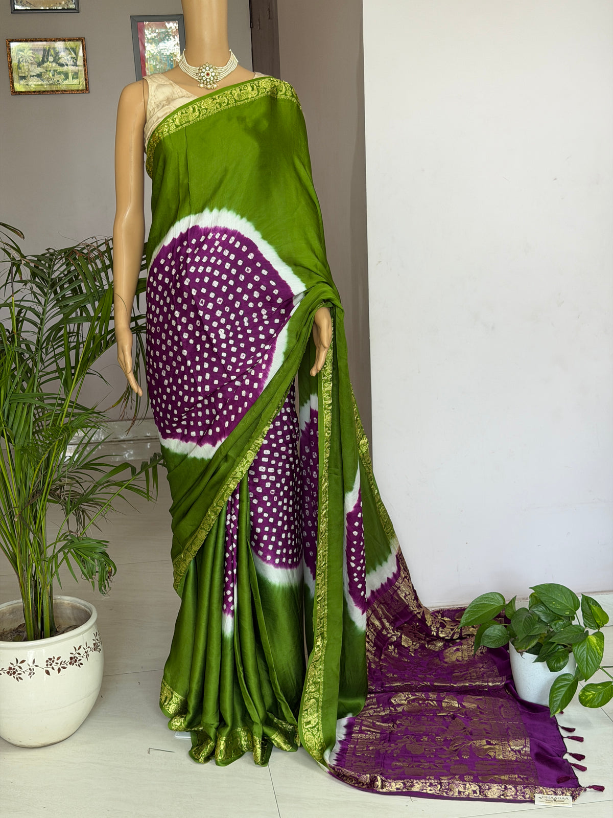 Modal Designer Bandhej Saree With Banarasi Border And Palla