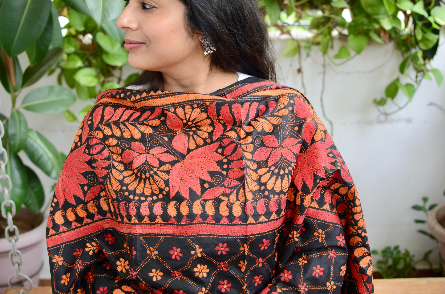 Padma- Hand Embroidered Kantha Stitch Pure Silk Dupatta