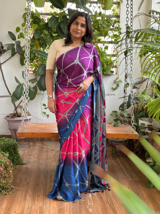 Shibori Clamp Dyed Modal Saree